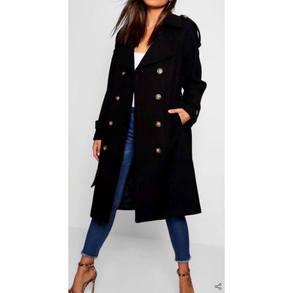 Boohoo Belted Wool Trench Coat